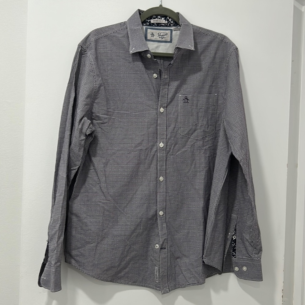 Men’s Penguin size large slimfit navy long sleeve button down